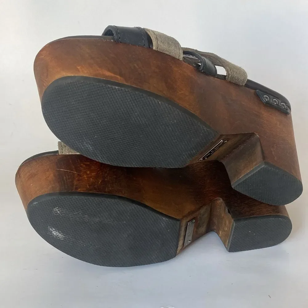 Rag & Bone Black & Tope Leather Platform 4” Wood Heels sz 6 Urban Edge Model
